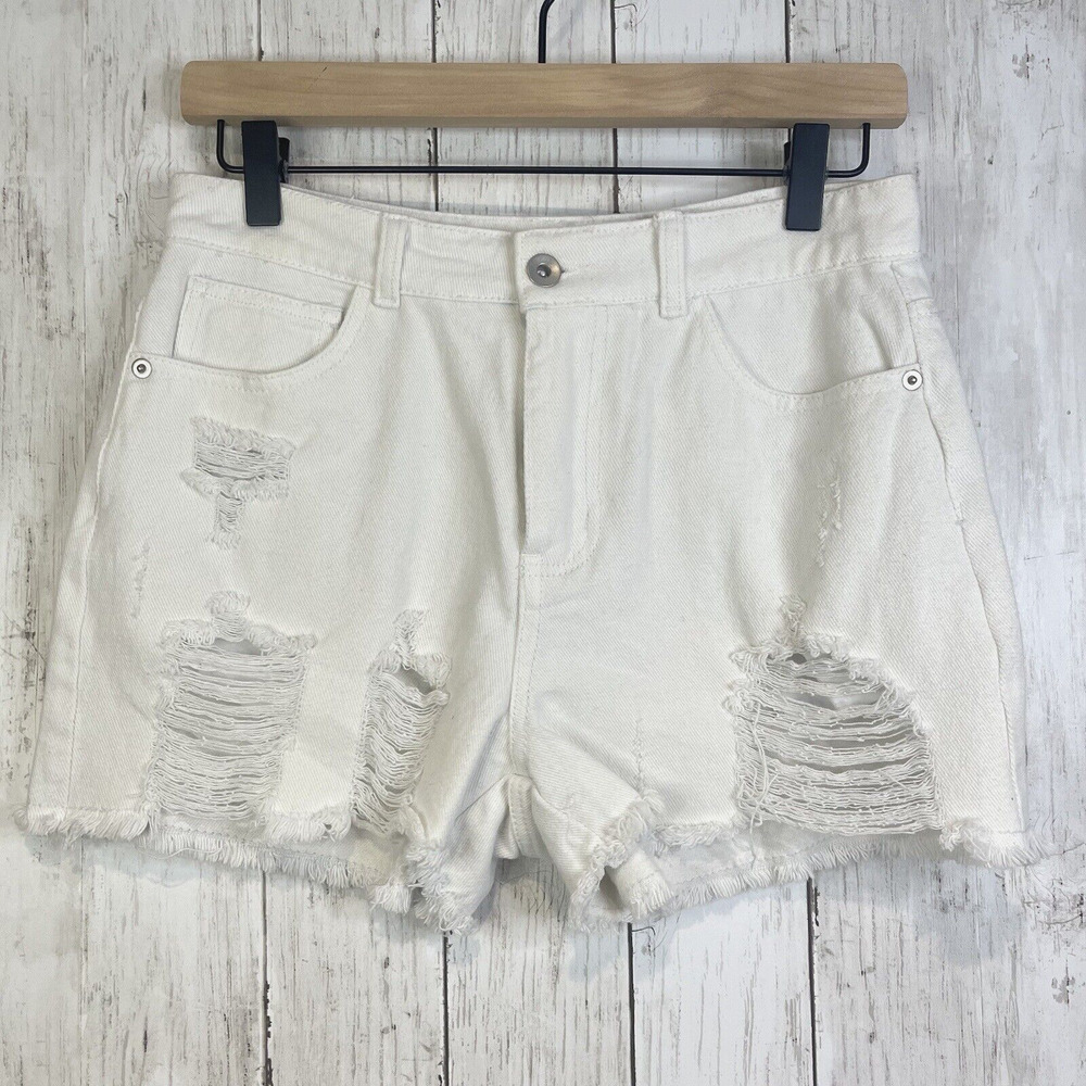 Chelsea & Violet C & V shorts womens size 28 white denim distressed festival